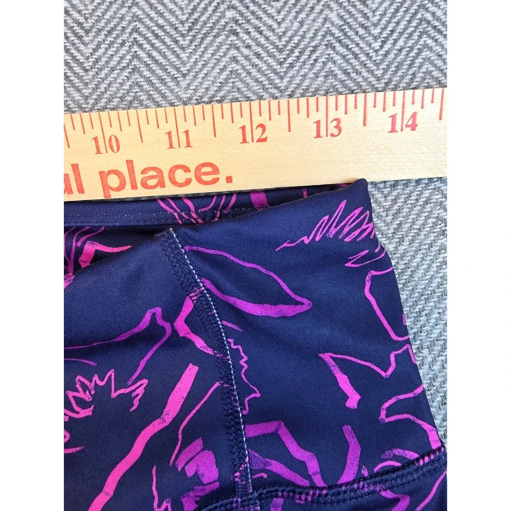 Avia Womens Navy Pink Floral High Waisted Capri Leggings Pockets Size M 8-10